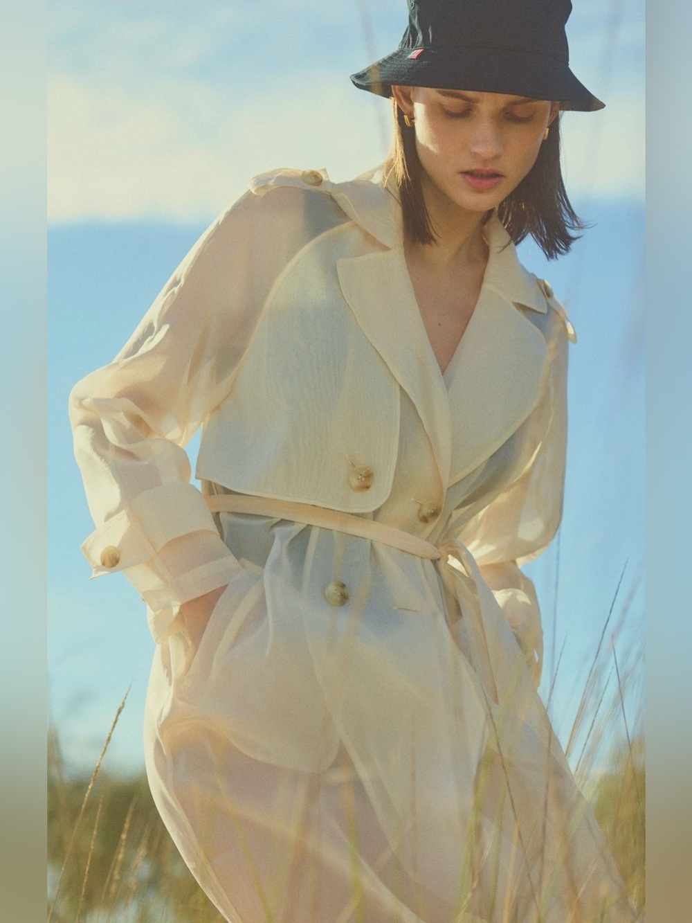 Anthropologie Dolan Sheer Trench Coat in Ivory